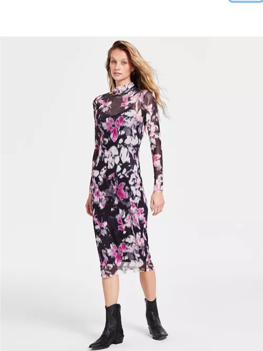 Steve Madden NWT Black Vivienne Floral Sheer Bodycon Midi Dress Size Large